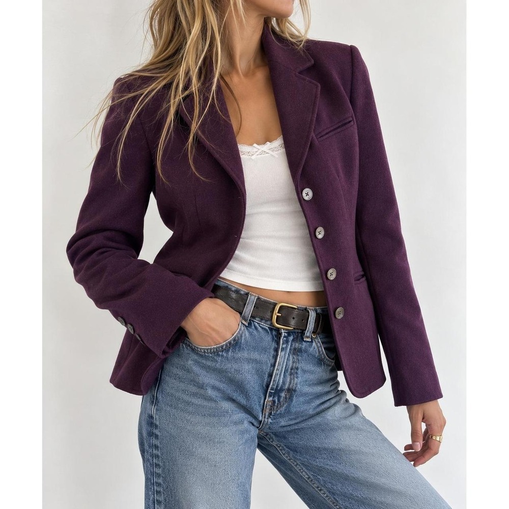 Eddie Bauer Wool Angora Purple Blazer Dark Academia Preppy Equestrian Jacket M